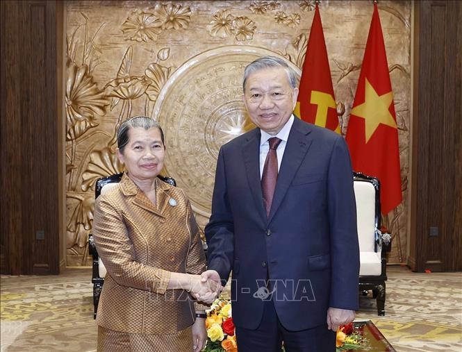 Tổng Bí thư Tô Lâm tiếp Đoàn đại biểu Hội đồng Quốc gia Mặt trận Đoàn kết Phát triển Tổ quốc Campuchia