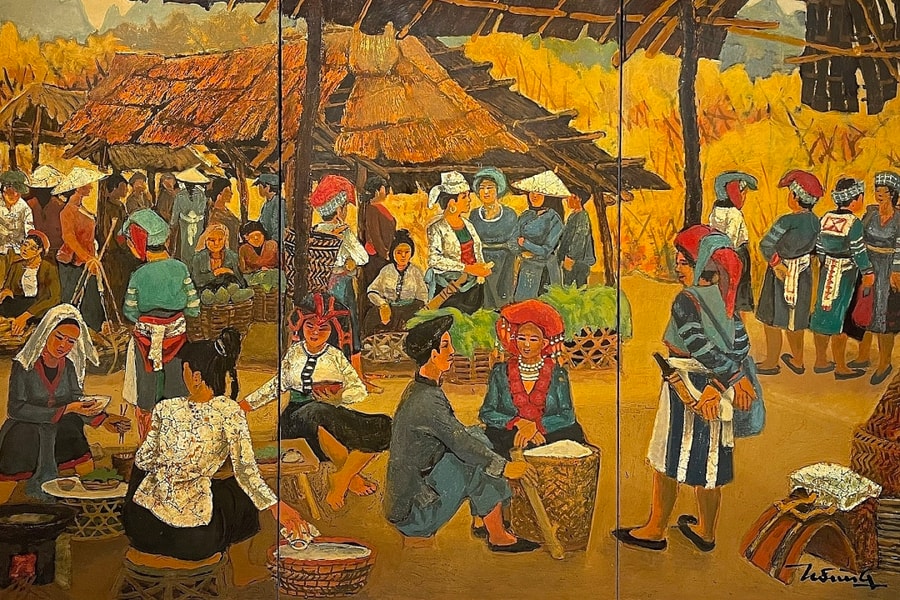 Chợ quê trong tranh họa sĩ Hoàng Sùng
