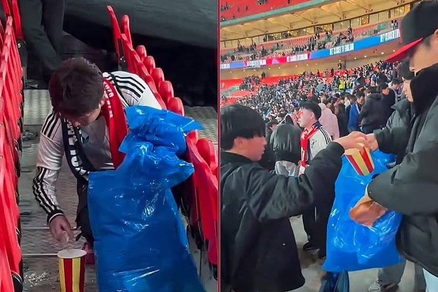 CĐV Nhật Bản được sân Wembley tôn vinh hành động nhặt rác